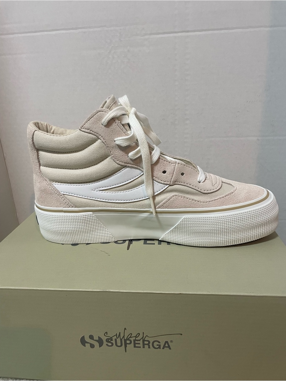 Superga 3141 Revolley Mid Platform Sneakers Beige White Women’s 9.5 New